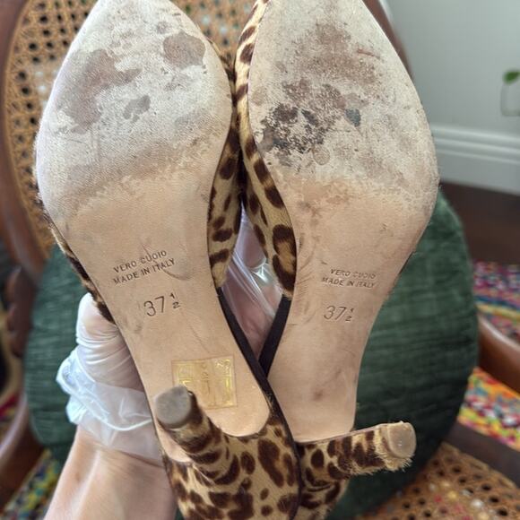 Madison Los Angeles Leopard Pony Hair Pointy Toe Open Back Heeled Mule Shoe - Picture 6 of 7